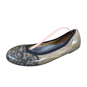 Ja-Vie Jelly Women Ballet Flat Size 39 Travel Water Resistant Gold Black Lace
